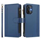 For OPPO Reno8 4G Global / Reno7 4G Global Magnetic Closure 9 Card Slots Zipper Leather Case with Hand Strap(Dark Blue) - 2