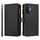 For OPPO Reno8 4G Global / Reno7 4G Global Magnetic Closure 9 Card Slots Zipper Leather Case with Hand Strap(Black) - 2