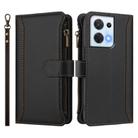 For OPPO Reno8 5G Global Magnetic Closure 9 Card Slots Zipper Leather Case with Hand Strap(Black) - 2