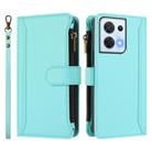 For OPPO Reno8 5G Global Magnetic Closure 9 Card Slots Zipper Leather Case with Hand Strap(Mint Green) - 2