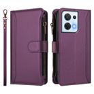 For OPPO Reno8 5G Global Magnetic Closure 9 Card Slots Zipper Leather Case with Hand Strap(Purple) - 2