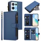 For OPPO Reno8 Pro 5G Magnetic Closure 9 Card Slots Zipper Leather Case with Hand Strap(Dark Blue) - 1