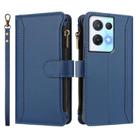 For OPPO Reno8 Pro 5G Magnetic Closure 9 Card Slots Zipper Leather Case with Hand Strap(Dark Blue) - 2