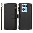For OPPO Reno8 Pro 5G Magnetic Closure 9 Card Slots Zipper Leather Case with Hand Strap(Black) - 2