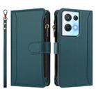 For OPPO Reno8 Pro 5G Magnetic Closure 9 Card Slots Zipper Leather Case with Hand Strap(Dark Green) - 2