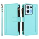 For OPPO Reno8 Pro 5G Magnetic Closure 9 Card Slots Zipper Leather Case with Hand Strap(Mint Green) - 2