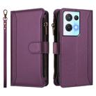 For OPPO Reno8 Pro 5G Magnetic Closure 9 Card Slots Zipper Leather Case with Hand Strap(Purple) - 2