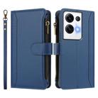 For OPPO Reno8 Pro+ 5G Magnetic Closure 9 Card Slots Zipper Leather Case with Hand Strap(Dark Blue) - 2