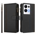 For OPPO Reno8 Pro+ 5G Magnetic Closure 9 Card Slots Zipper Leather Case with Hand Strap(Black) - 2