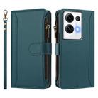 For OPPO Reno8 Pro+ 5G Magnetic Closure 9 Card Slots Zipper Leather Case with Hand Strap(Dark Green) - 2