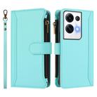 For OPPO Reno8 Pro+ 5G Magnetic Closure 9 Card Slots Zipper Leather Case with Hand Strap(Mint Green) - 2