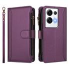 For OPPO Reno8 Pro+ 5G Magnetic Closure 9 Card Slots Zipper Leather Case with Hand Strap(Purple) - 2