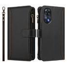 For OPPO Reno8 T 4G Magnetic Closure 9 Card Slots Zipper Leather Case with Hand Strap(Black) - 2