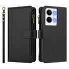For OPPO Reno9 5G / 9 Pro 5G Magnetic Closure 9 Card Slots Zipper Leather Case with Hand Strap(Black) - 2