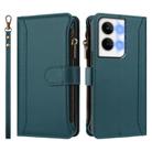 For OPPO Reno9 5G / 9 Pro 5G Magnetic Closure 9 Card Slots Zipper Leather Case with Hand Strap(Dark Green) - 2