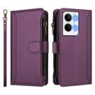 For OPPO Reno9 5G / 9 Pro 5G Magnetic Closure 9 Card Slots Zipper Leather Case with Hand Strap(Purple) - 2