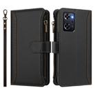 For OPPO Reno9 A Magnetic Closure 9 Card Slots Zipper Leather Case with Hand Strap(Black) - 2