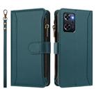 For OPPO Reno9 A Magnetic Closure 9 Card Slots Zipper Leather Case with Hand Strap(Dark Green) - 2
