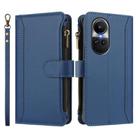 For OPPO Reno10 Global / Reno10 Pro Global Magnetic Closure 9 Card Slots Zipper Leather Case with Hand Strap(Dark Blue) - 2