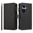 For OPPO Reno10 Global / Reno10 Pro Global Magnetic Closure 9 Card Slots Zipper Leather Case with Hand Strap(Black) - 2