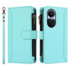 For OPPO Reno10 Global / Reno10 Pro Global Magnetic Closure 9 Card Slots Zipper Leather Case with Hand Strap(Mint Green) - 2