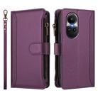 For OPPO Reno10 Global / Reno10 Pro Global Magnetic Closure 9 Card Slots Zipper Leather Case with Hand Strap(Purple) - 2
