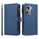For OPPO Reno11 5G Global Magnetic Closure 9 Card Slots Zipper Leather Case with Hand Strap(Dark Blue) - 2
