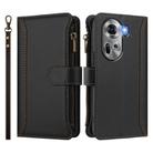 For OPPO Reno11 5G Global Magnetic Closure 9 Card Slots Zipper Leather Case with Hand Strap(Black) - 2