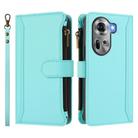 For OPPO Reno11 5G Global Magnetic Closure 9 Card Slots Zipper Leather Case with Hand Strap(Mint Green) - 2