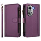 For OPPO Reno11 5G Global Magnetic Closure 9 Card Slots Zipper Leather Case with Hand Strap(Purple) - 2