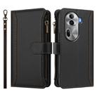 For OPPO Reno11 Pro 5G Global Magnetic Closure 9 Card Slots Zipper Leather Case with Hand Strap(Black) - 2