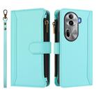 For OPPO Reno11 Pro 5G Global Magnetic Closure 9 Card Slots Zipper Leather Case with Hand Strap(Mint Green) - 2