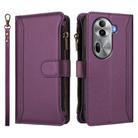 For OPPO Reno11 Pro 5G Global Magnetic Closure 9 Card Slots Zipper Leather Case with Hand Strap(Purple) - 2
