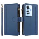 For OPPO Reno11 F 5G Global Magnetic Closure 9 Card Slots Zipper Leather Case with Hand Strap(Dark Blue) - 2