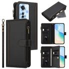 For OPPO Reno11 F 5G Global Magnetic Closure 9 Card Slots Zipper Leather Case with Hand Strap(Black) - 1