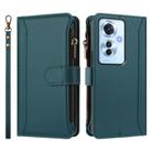 For OPPO Reno11 F 5G Global Magnetic Closure 9 Card Slots Zipper Leather Case with Hand Strap(Dark Green) - 2
