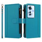 For OPPO Reno11 F 5G Global Magnetic Closure 9 Card Slots Zipper Leather Case with Hand Strap(Turquoise) - 2
