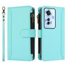 For OPPO Reno11 F 5G Global Magnetic Closure 9 Card Slots Zipper Leather Case with Hand Strap(Mint Green) - 2