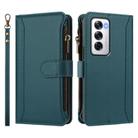 For OPPO Reno12 5G Global Magnetic Closure 9 Card Slots Zipper Leather Case with Hand Strap(Dark Green) - 2