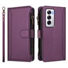 For OPPO Reno12 5G Global Magnetic Closure 9 Card Slots Zipper Leather Case with Hand Strap(Purple) - 2