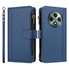 For OPPO Reno12 F 5G Global Magnetic Closure 9 Card Slots Zipper Leather Case with Hand Strap(Dark Blue) - 2