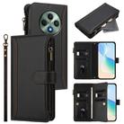 For OPPO Reno12 F 5G Global Magnetic Closure 9 Card Slots Zipper Leather Case with Hand Strap(Black) - 1