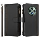 For OPPO Reno12 F 5G Global Magnetic Closure 9 Card Slots Zipper Leather Case with Hand Strap(Black) - 2