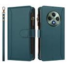 For OPPO Reno12 F 5G Global Magnetic Closure 9 Card Slots Zipper Leather Case with Hand Strap(Dark Green) - 2