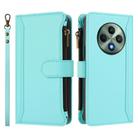 For OPPO Reno12 F 5G Global Magnetic Closure 9 Card Slots Zipper Leather Case with Hand Strap(Mint Green) - 2