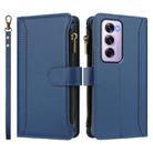 For OPPO Reno12 Pro 5G Global Magnetic Closure 9 Card Slots Zipper Leather Case with Hand Strap(Dark Blue) - 2