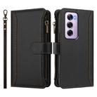 For OPPO Reno12 Pro 5G Global Magnetic Closure 9 Card Slots Zipper Leather Case with Hand Strap(Black) - 2