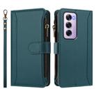 For OPPO Reno12 Pro 5G Global Magnetic Closure 9 Card Slots Zipper Leather Case with Hand Strap(Dark Green) - 2