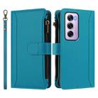 For OPPO Reno12 Pro 5G Global Magnetic Closure 9 Card Slots Zipper Leather Case with Hand Strap(Turquoise) - 2