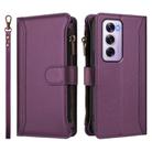 For OPPO Reno12 Pro 5G Global Magnetic Closure 9 Card Slots Zipper Leather Case with Hand Strap(Purple) - 2
